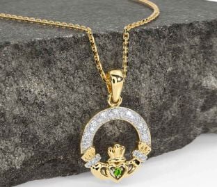 Diamond Peridot Gold Silver Claddagh Necklace
