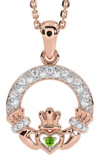 Diamond Peridot Rose Gold Claddagh Necklace