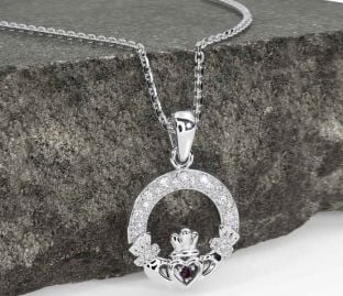 Diamond Alexandrite Silver Claddagh Necklace