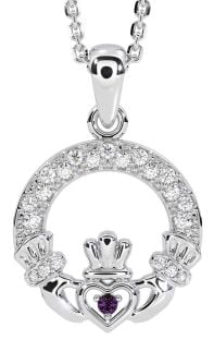 Diamond Alexandrite White Gold Claddagh Necklace