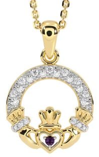 Diamond Alexandrite Gold Claddagh Necklace