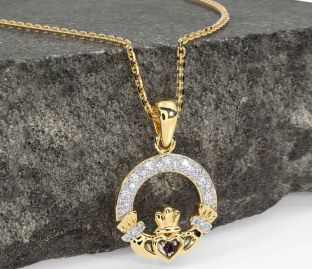 Diamond Alexandrite Gold Claddagh Necklace