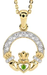 Diamond Peridot Gold Claddagh Necklace