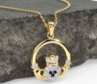 Diamond Alexandrite Gold Silver Claddagh Necklace