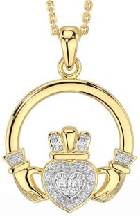 Diamond Gold Silver Claddagh Necklace