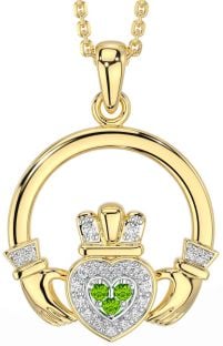 Diamond Peridot Gold Silver Claddagh Necklace