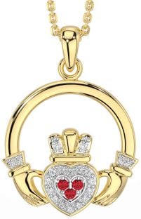 Diamante Rubí Oro Plata Claddagh Collar