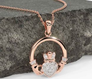 Diamond Rose Gold Claddagh Necklace