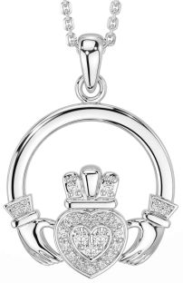 Diamond Silver Claddagh Necklace