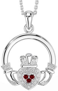 Diamant Granat Sølv Claddagh Halskæde