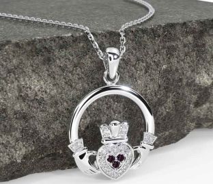 Diamond Alexandrite White Gold Claddagh Necklace