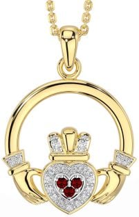 Diamond Garnet Gold Claddagh Necklace