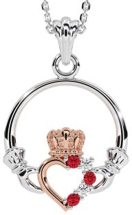 Diamond Ruby Rose Gold Silver Claddagh Necklace