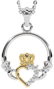 Diamond Gold Silver Claddagh Necklace