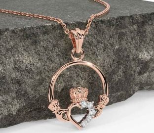 Diamond Rose Gold Claddagh Necklace