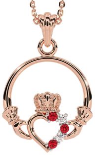 Diamond Ruby Rose Gold Claddagh Necklace