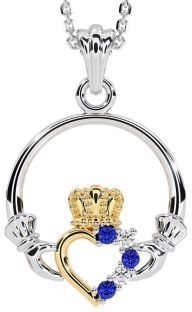 Diamond Sapphire Gold Silver Claddagh Necklace