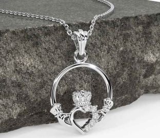 Diamond White Gold Claddagh Necklace