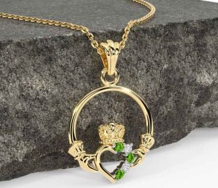 Diamond Peridot Gold Claddagh Necklace