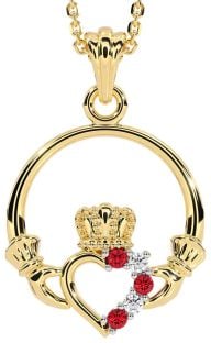 Diamond Ruby Gold Claddagh Necklace
