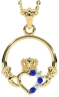 Diamond Sapphire Gold Claddagh Necklace