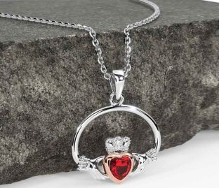 Ruby Rose Gold Silver Claddagh Necklace