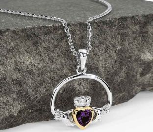 Alexandrite Gold Silver Claddagh Necklace