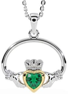 Emerald Gold Silver Claddagh Necklace