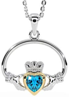 Topaz Gold Silver Claddagh Necklace