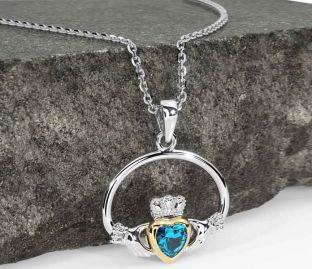 Topaz Gold Silver Claddagh Necklace