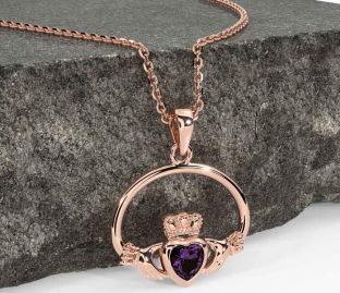 Alexandrite Rose Gold Silver Claddagh Necklace