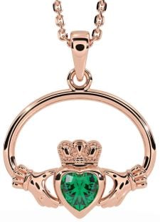 Emerald Rose Gold Silver Claddagh Necklace