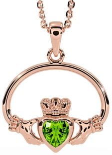 Peridot Rose Gold Silver Claddagh Necklace