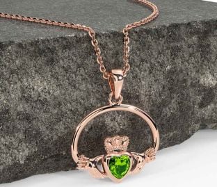 Peridot Rose Gold Silver Claddagh Necklace
