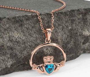 Topaz Rose Gold Silver Claddagh Necklace