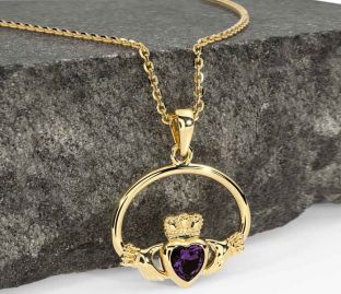 Alexandrite Gold Silver Claddagh Necklace