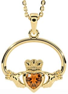 Citrine Gold Silver Claddagh Necklace