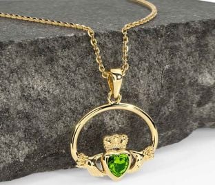 Peridot Gold Silver Claddagh Necklace
