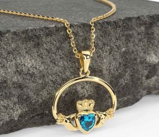 Topaz Gold Silver Claddagh Necklace