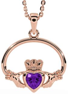 Amethyst Rose Gold Claddagh Necklace