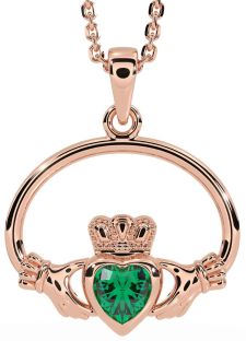 Emerald Rose Gold Claddagh Necklace