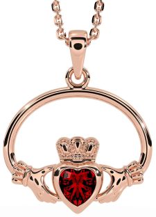 Garnet Rose Gold Claddagh Necklace