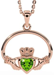 Peridot Rose Gold Claddagh Necklace