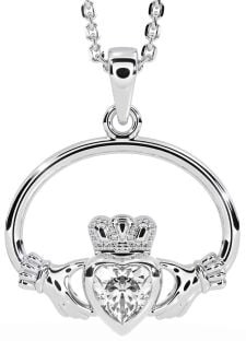 Diamante Prata Claddagh Colar