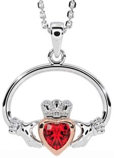 Ruby Rose Gold Silver Claddagh Necklace