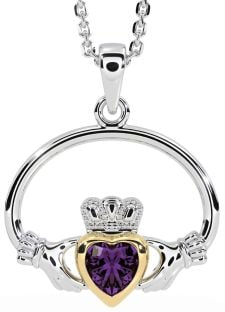 Alexandrite Gold Silver Claddagh Necklace