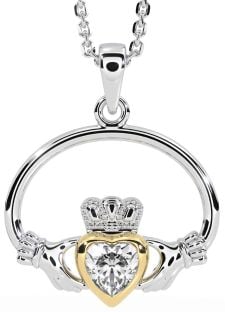 Diamond Gold Silver Claddagh Necklace