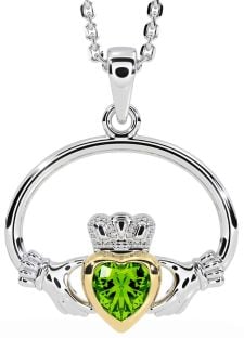 Peridot Gold Silver Claddagh Necklace