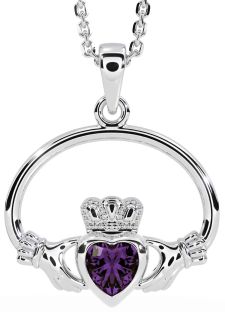 Alexandrite White Gold Claddagh Necklace