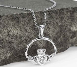 Diamond White Gold Claddagh Necklace
